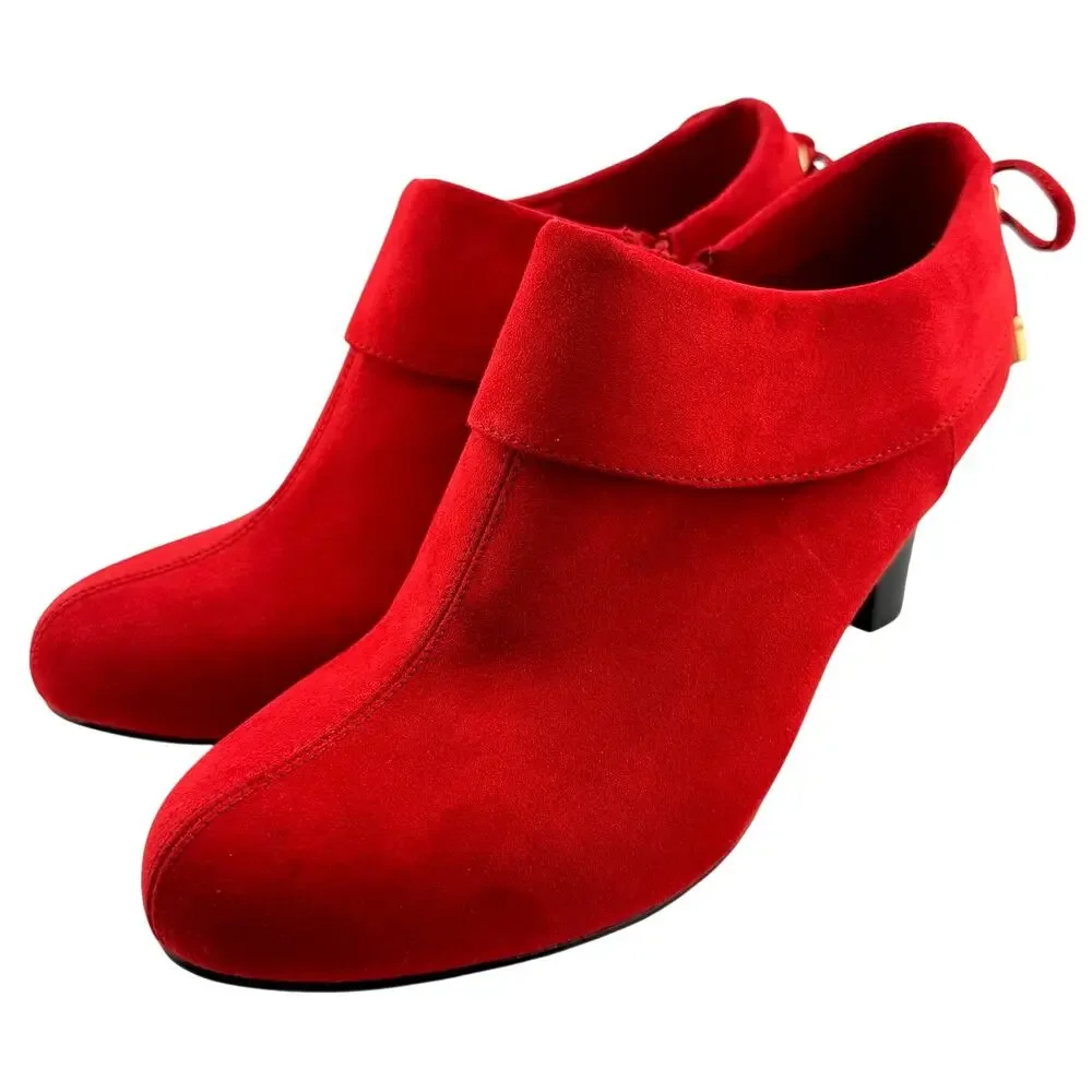 Coach and Four Modern Red Faux Suede Bow Detail Size 8 Ladies Ankle Boot Shoes